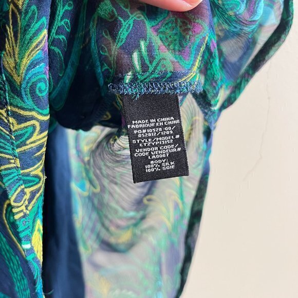 Ella Moss Boho Silk Chiffon Blouse‎ Dolman Sleeve Top Lined Printed Size XS - Picture 4 of 7